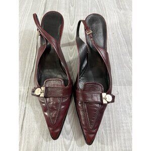 Prada Brown Slingback Kitten Heels Shoes size 39.5 EU 9.5 US color burgundy VTG